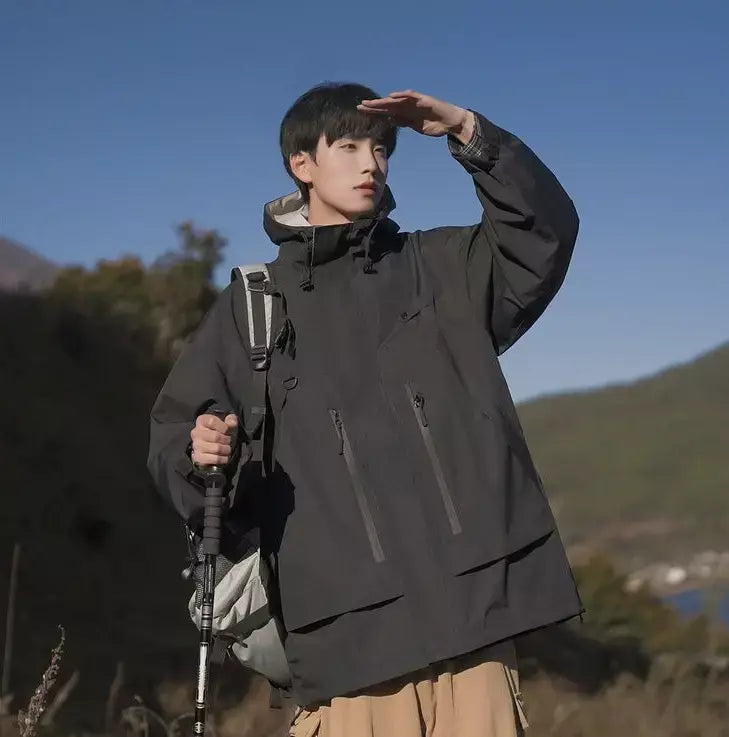 Jaqueta masculina vintage à prova de vento, jaqueta ao ar livre estilo montanha americana funcional casaco de trabalho primavera japão retrô streetwear