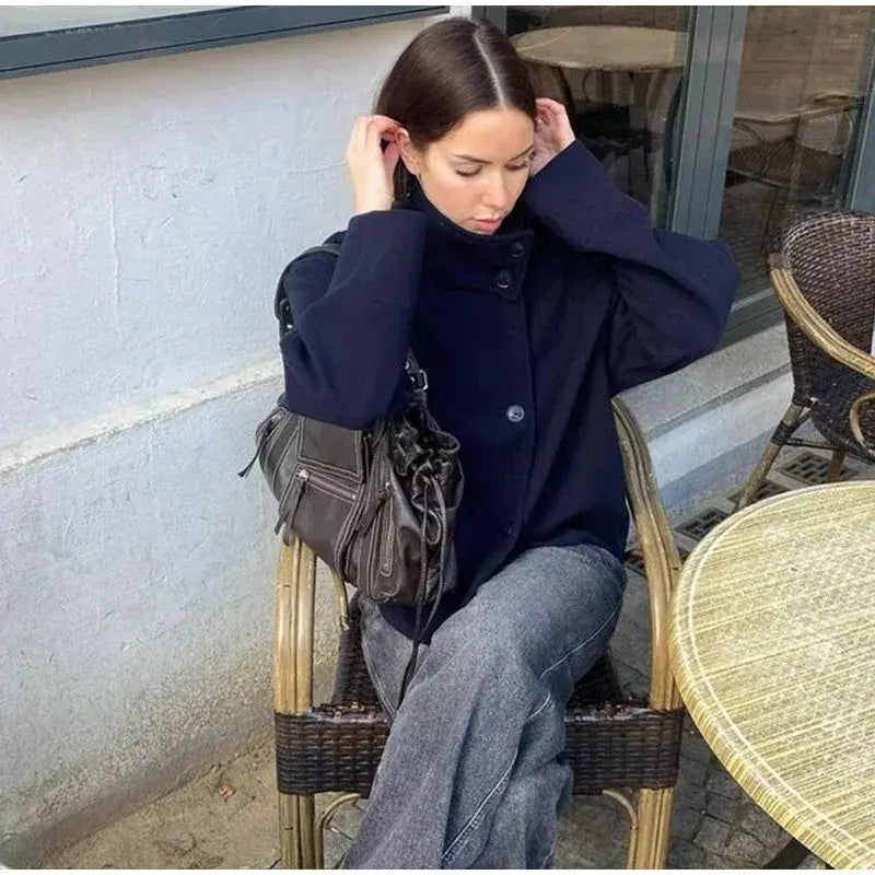 Gola feminina casacos de lã de inverno 2024 nova moda único breasted feminino manga longa jaquetas senhora do escritório rua casaco curto