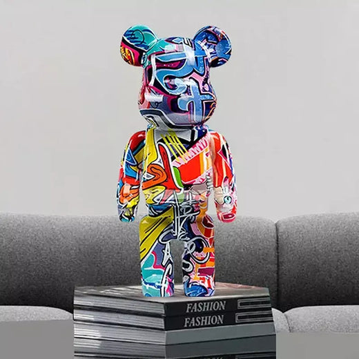27cm/10 polegadas graffiti urso estatueta decoração de casa animal abstrato ornamento armazenamento pote de dinheiro moderna sala escultura decoração de mesa