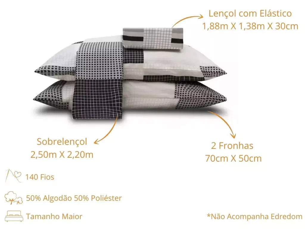 Jogo de Cama Casal Duplo 4 Peças Sultan Realce Premium Linnar