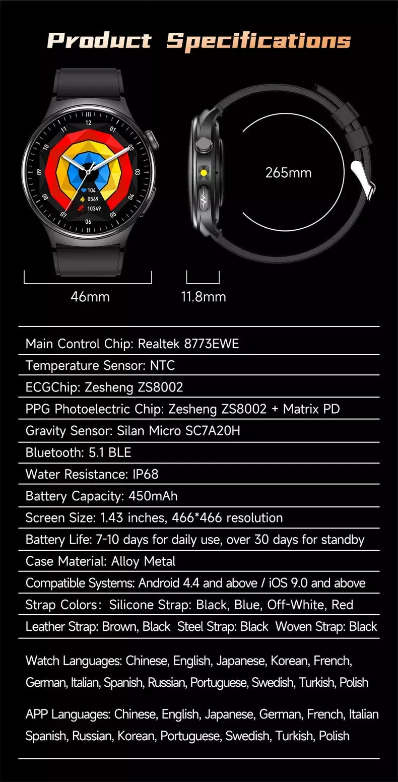 2026 novo relógio inteligente masculino feminino exame micro-físico ecg + ppg oxigênio no sangue ácido úrico pressão arterial safira smartwatch masculino