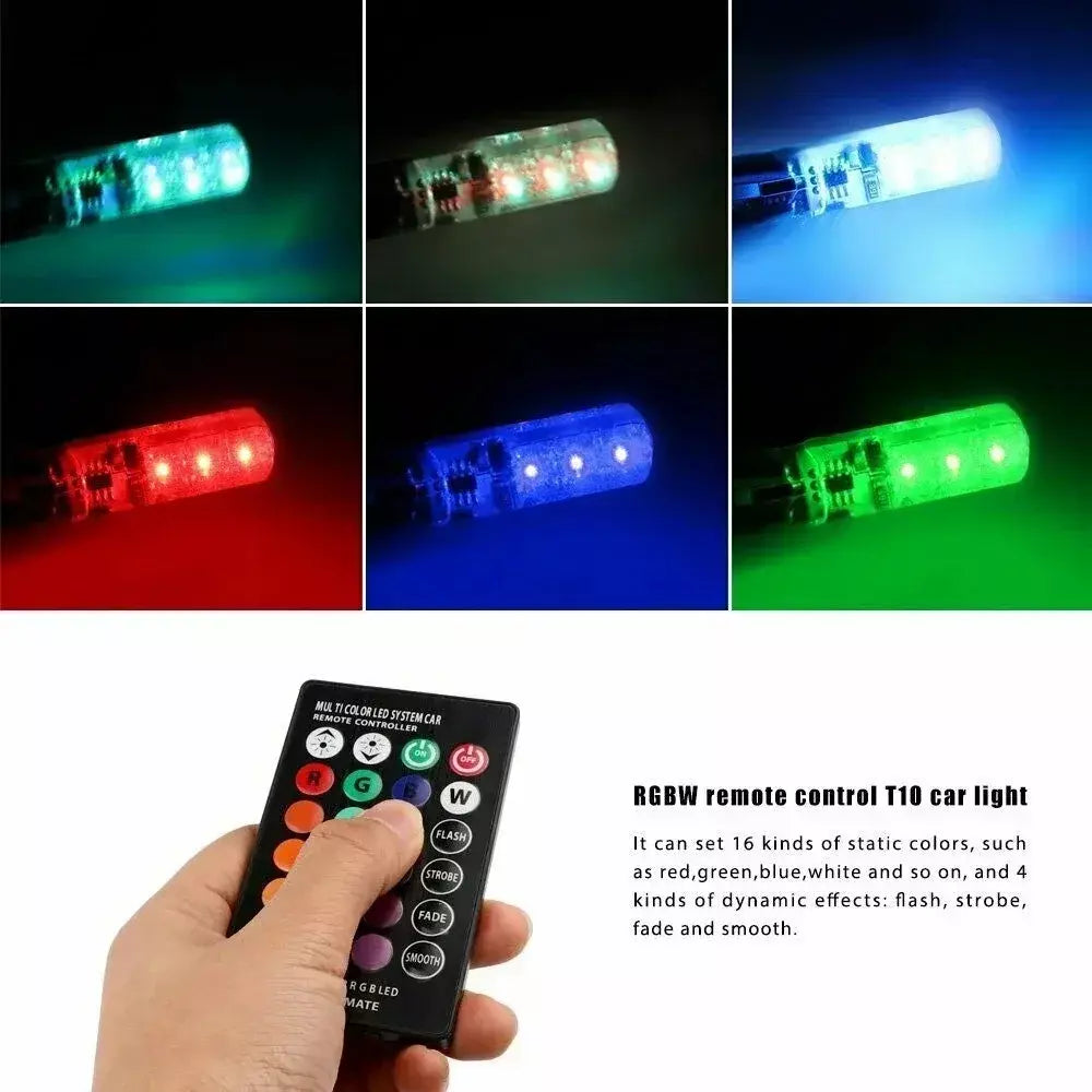 1 conjunto de lâmpadas led w5w t10 12smd 5050 rgb com controle remoto flash leitura cunha luz luzes de folga canbus 194 168 12v