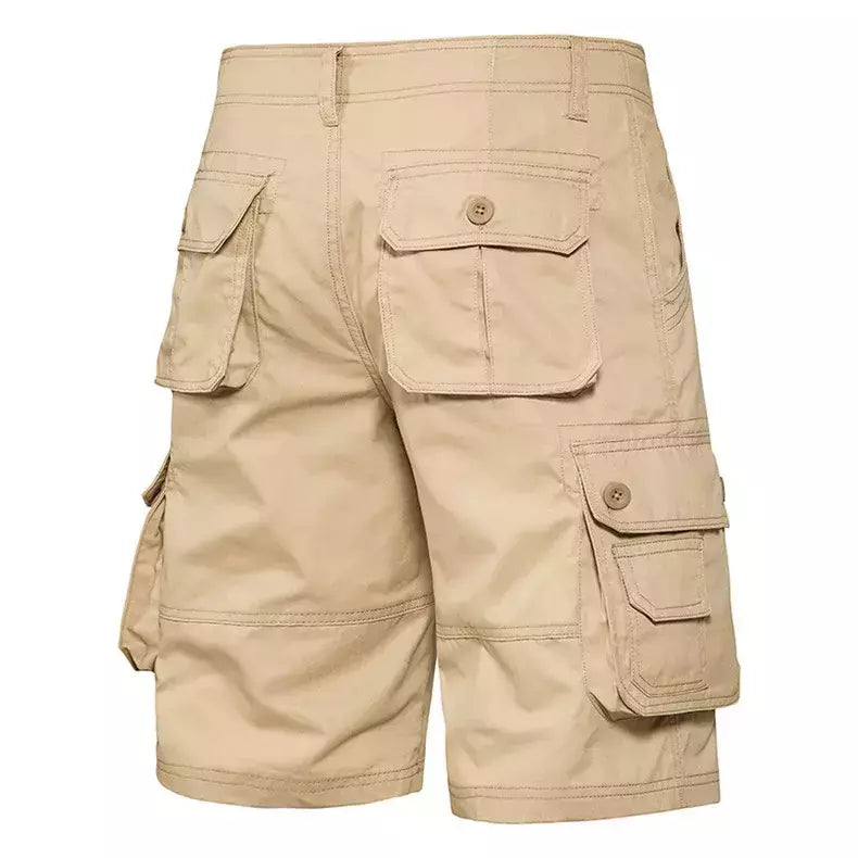 Calções de algodão de bolso múltiplo masculino, macacão de cor sólida de alta qualidade, casual ao ar livre, calças curtas esportivas, novo verão