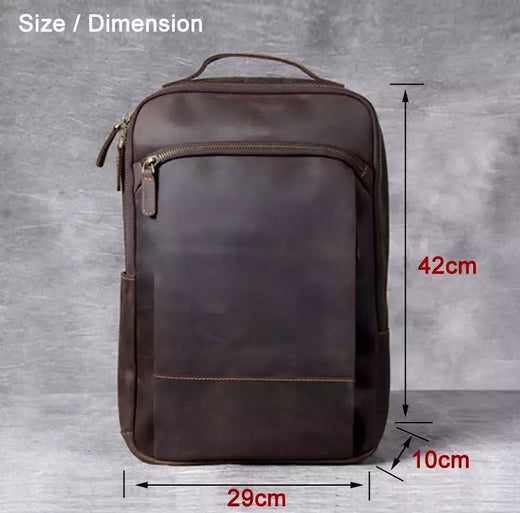 Mochila de couro genuíno para homens, cavalo louco vintage mochila para laptop grande mochila diária mochila de viagem mochila para caminhadas