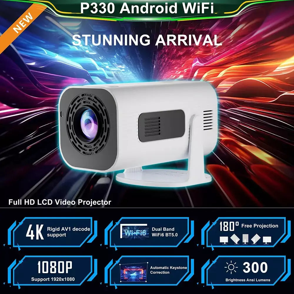 Salange P330W Mini Projetor Android 11 280 ANSI 4K 8K 1080P Wifi6 BT5.0 Projetor portátil de cinema em casa Android/IOS Video Theater