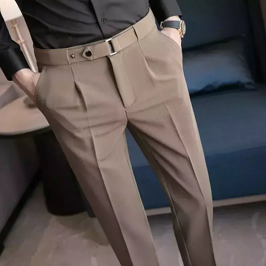 Calça de negócios justa masculina recortada, calça reta elástica, terno masculino de alfaiataria social, estiramento formal tressed, verão, 9 calças recortadas
