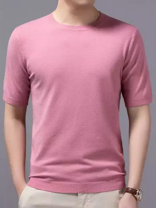 Superfino Merino lã camiseta masculina, malha, O-pescoço, respirável, fino Cashmer, manga curta Tee, cor sólida Tops