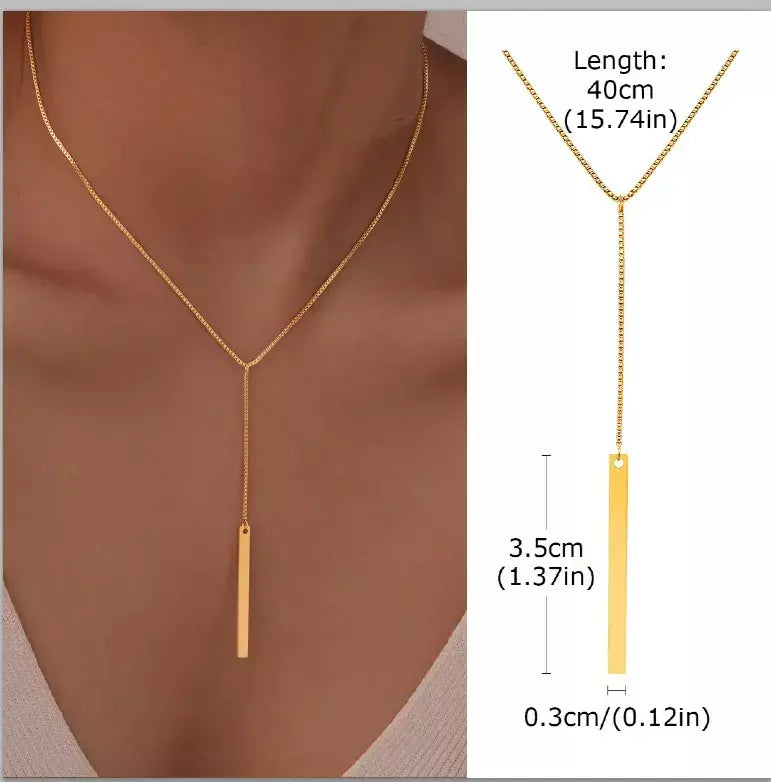 Colar lariat de aço inoxidável banhado a ouro, colar longo delicado colares laryered para mulheres meninas, pingente de gota em forma de y
