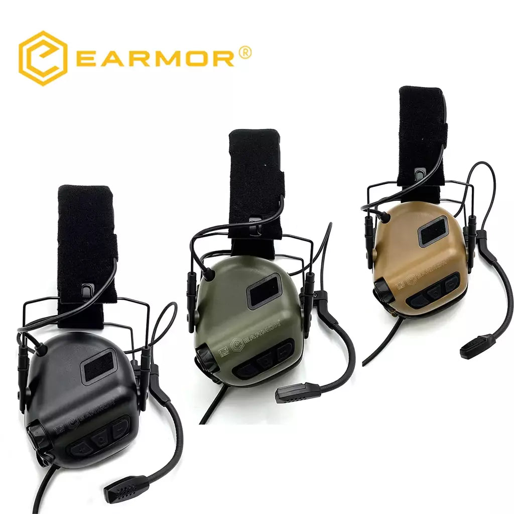 Earmor m32 mod4/se tiro earmuffs tático redução de ruído fone com capacete arco ferroviário adaptador com kenwood ptt adaptador novo