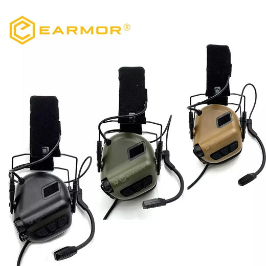 Earmor m32 mod4/se tiro earmuffs tático redução de ruído fone com capacete arco ferroviário adaptador com kenwood ptt adaptador novo
