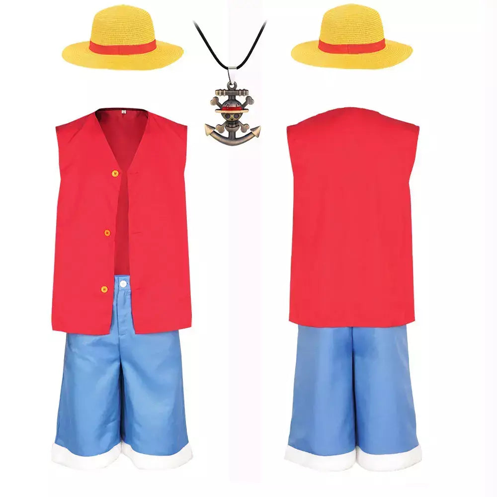 Meninos homens luffy cosplay traje meninas mulheres luffy chapéu camisa shorts roupas de halloween