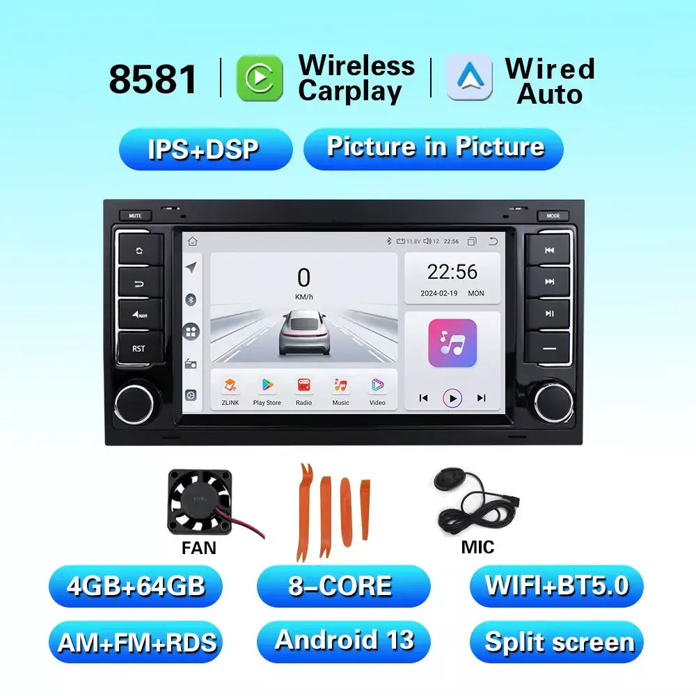 Leitor multimídia carro com Bluetooth, Android 13, 2 Din, Carplay para Touareg T5 Transporter, Volkswagen VW 2002-2010, Auto Bluetooth