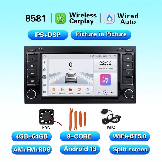 Leitor multimídia carro com Bluetooth, Android 13, 2 Din, Carplay para Touareg T5 Transporter, Volkswagen VW 2002-2010, Auto Bluetooth
