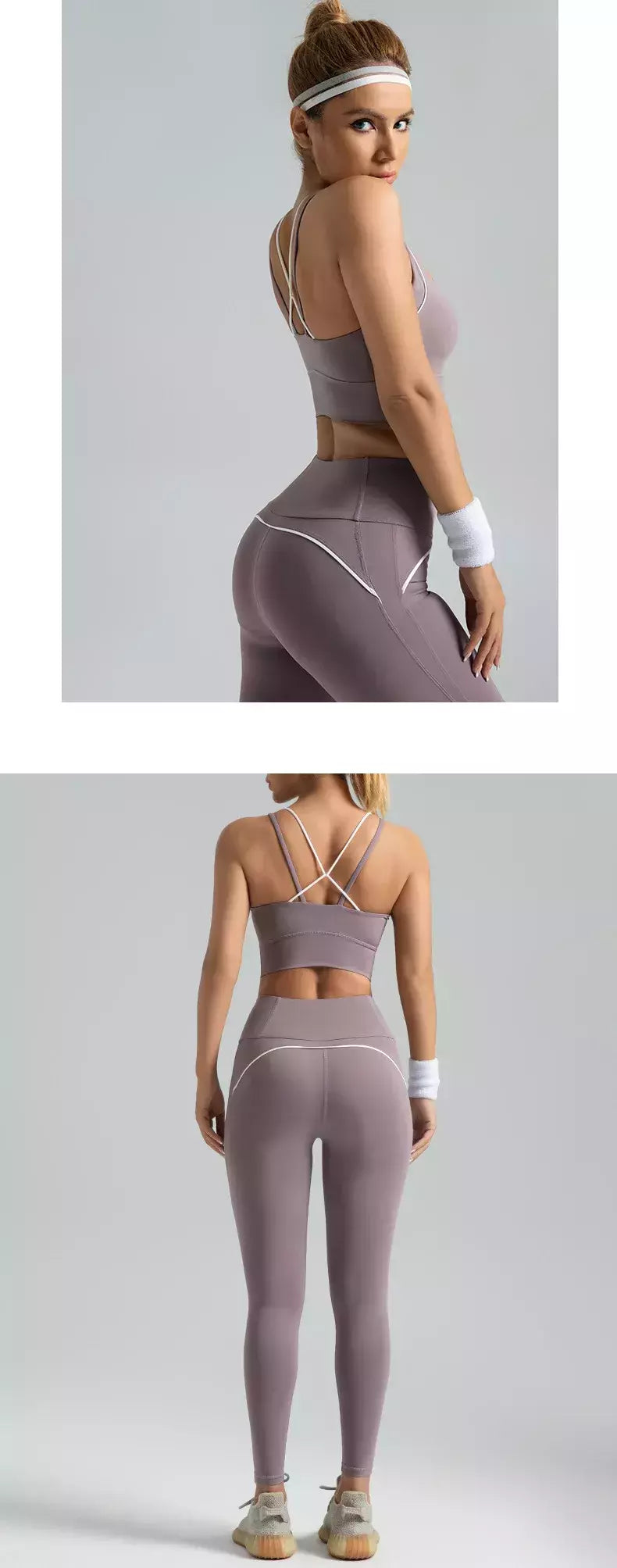 PINGNIAO-Calças e Sutiã Yoga de Cintura Alta para Mulheres, Alça Cruzada, Terno Esportivo, Fitness Wear, Design De Linha