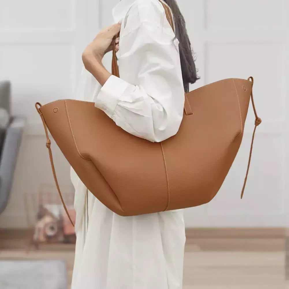 Bolsa de ombro elegante de grande capacidade para mulheres, Bolsa de lazer de couro PU