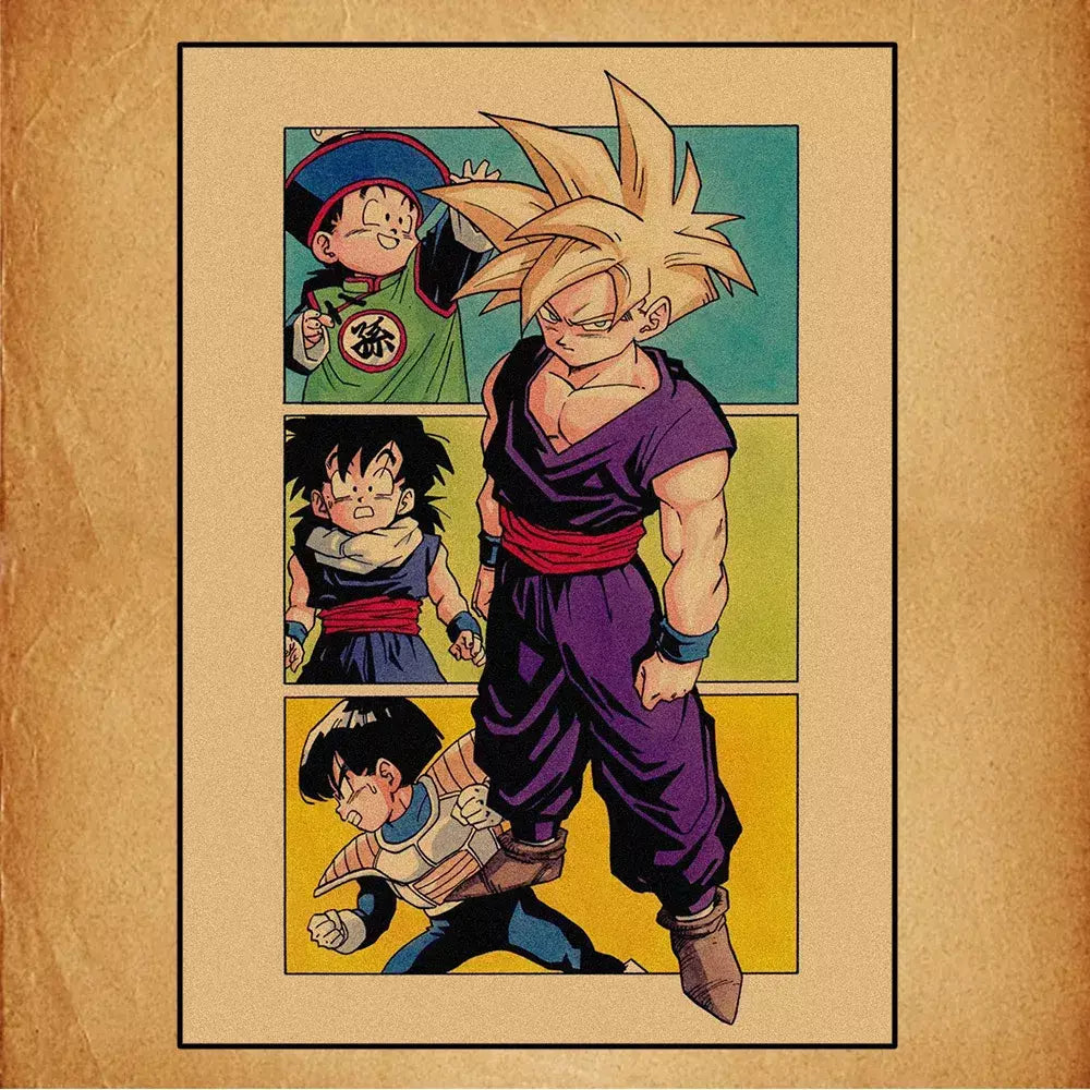 Japonês em torno do anime retro dragon ball cartaz goku gohan vegeta piccolo friza pintura em tela impressão arte da parede presente das crianças