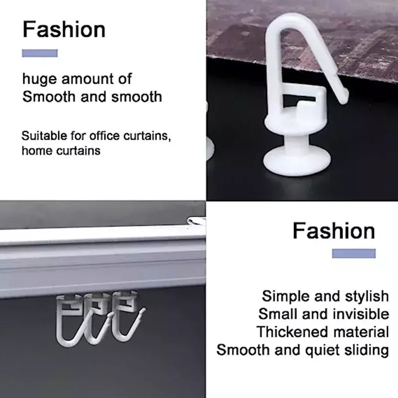 Ganchos de cortina para Plissado Lápis, Forma Glider, Janela Cortina Runners, Cortinas de suspensão Acessórios, Ganchos de plástico, 100 Pcs, 200 Pcs