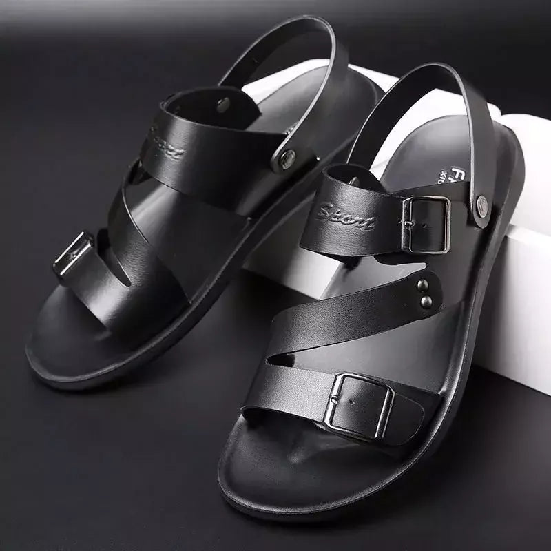 Moda Confortável Sandálias Masculinas Cor Sólida Open Toe Mens Sandálias De Couro 2023 Novos Chinelos De Praia para Calçado De Couro Masculino
