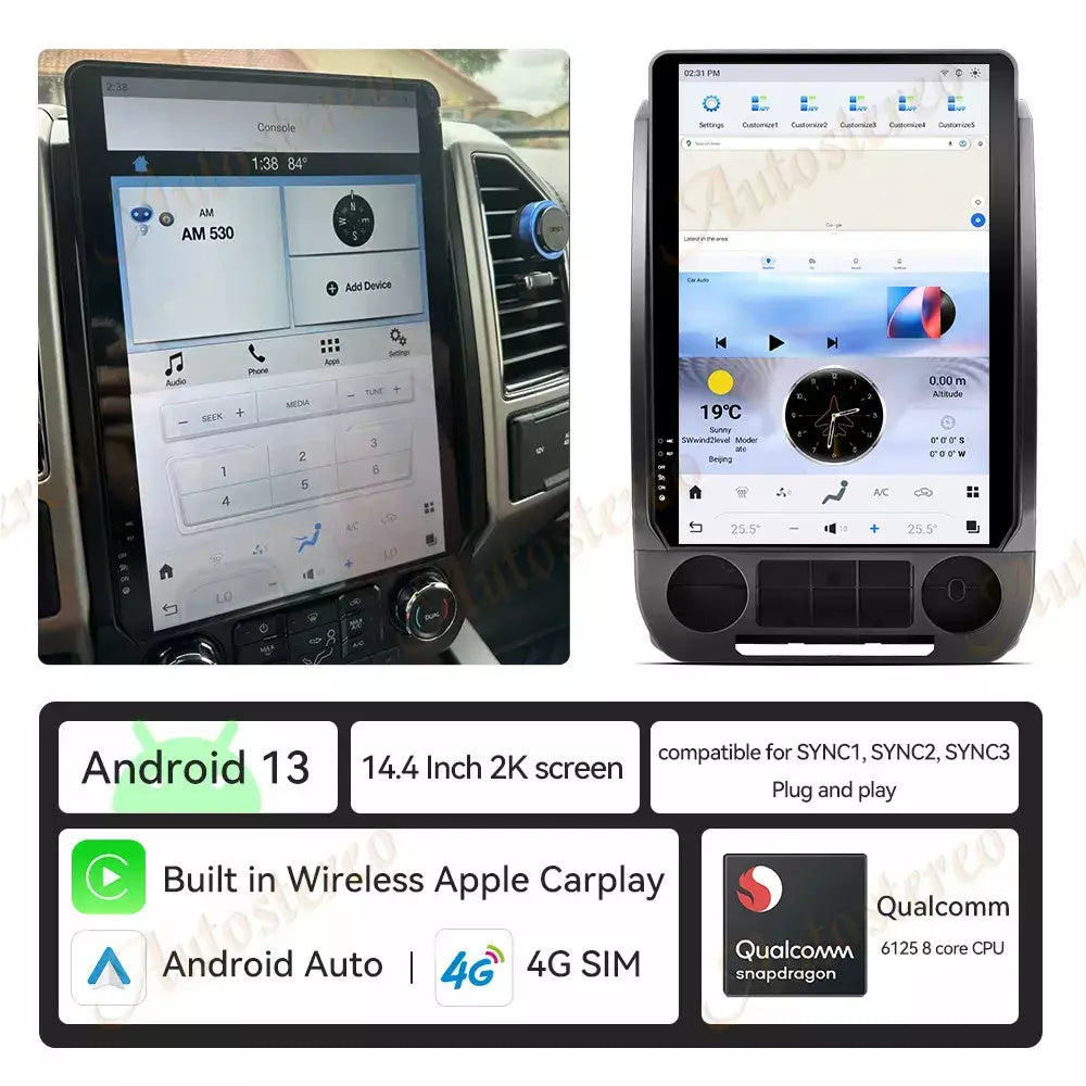 14.4 Polegada android 128g para ford f150 f250 f350 2015-2021 tesla estilo carro gps navegação multimídia player rádio fita unidade central hd