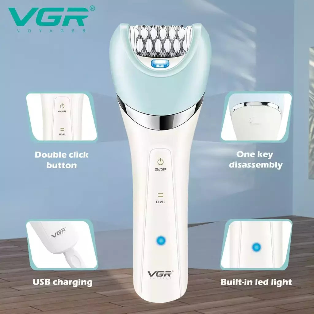 VGR Depiladora Elétrica para Mulheres, Barbeador Feminino, Removedor de Pêlos Corporais e Pernas, Lady Bikini Trimmer, Massagem de Limpeza Facial, V-703, 5 em 1