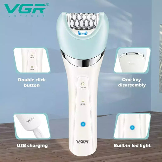 VGR Depiladora Elétrica para Mulheres, Barbeador Feminino, Removedor de Pêlos Corporais e Pernas, Lady Bikini Trimmer, Massagem de Limpeza Facial, V-703, 5 em 1