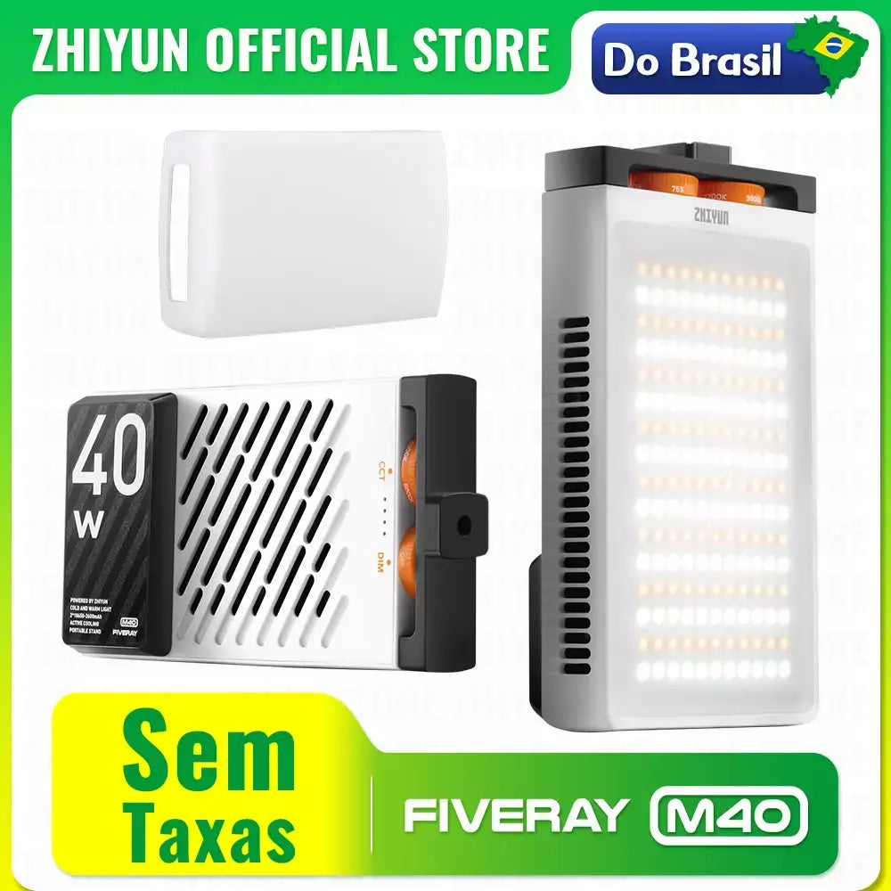 Do brasil sem taxa ZHIYUN-Handheld Pocket LED Light, Photo Video Lâmpada, Fill Light, Iluminação De Fotografia, Oficial FIVERAY M40, 40W