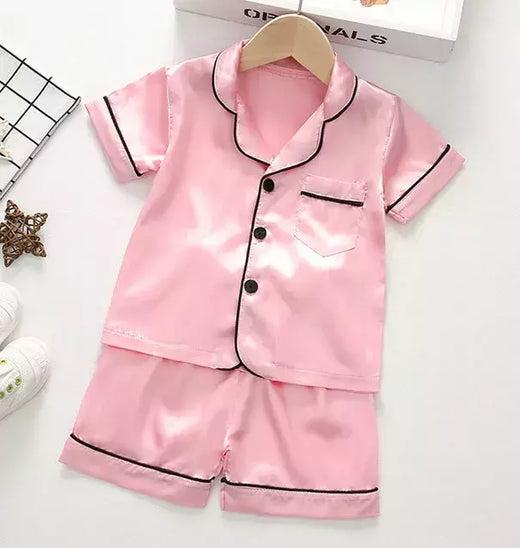 Pijama de seda menino e menina, pijama de seda infantil de 2 a 14 anos, criança pequena, pijama de seda de manga curta, pijama de seda