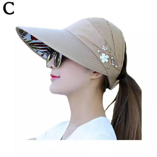 Chapéu de sol dobrável de aba larga feminino, viseira de praia anti-UV, chapéu casual feminino, moda férias de verão