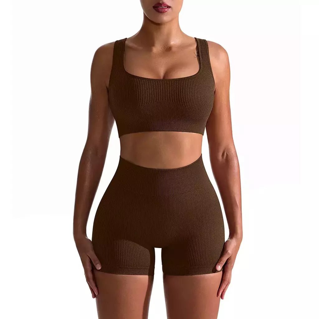 Terno de Yoga Esportivo de Secagem Rápida para Mulheres, Fitness Wear, Rosqueado, Shorts Apertados, Roupas de Treino Apertadas, Pêssego, Clássico