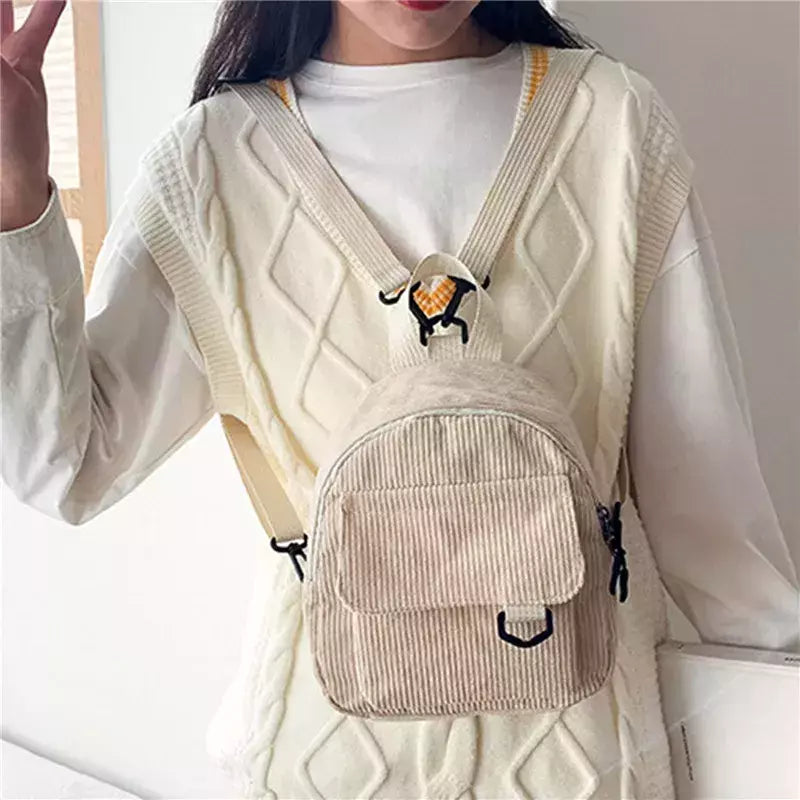 Mini mochila feminina, mochila escolar de veludo simples pequena, grande capacidade, mochila feminina durável, monocromática, casual, viajando, moda
