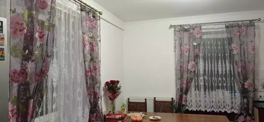 Tule Floral em Cortinas Puras, Tratamento Janela, Painel Persianas, Sala de estar, Quarto, Cozinha, Sombra, Roxo, Peônia
