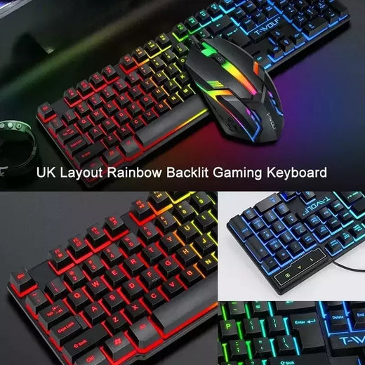 Kit de teclado e mouse para jogos RGB retroiluminado USB com fio teclado e mouse para computador combo 104 teclas para PC Gamer Laptop