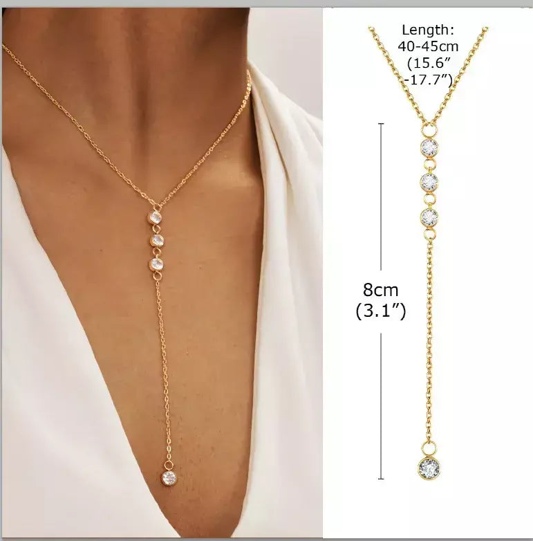 Colar lariat de aço inoxidável banhado a ouro, colar longo delicado colares laryered para mulheres meninas, pingente de gota em forma de y