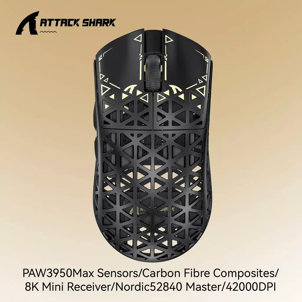 True Wireless 8K ATTACK SHARK R5 Ultra Gaming Mouse Composto de fibra de carbono ecológico, sensor PAW3950Max, controlador Nordic52840