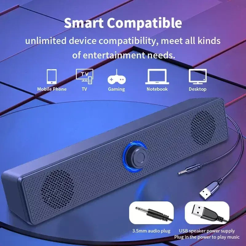 Barra de som para pc, com fio e sem fio, bluetooth, alimentado por usb, para tv, pc, laptop, jogos, home theater, sistema de áudio surround