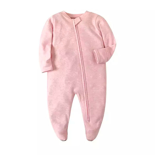 Pijama recém-nascido com zíper, macacão menina e menino, macacão manga comprida, roupa de algodão, moda branca sólida, 0-12 meses, primavera