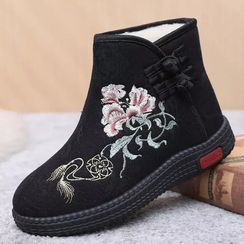 Sapatos de pano de inverno estilo étnico botas mujer sapatos femininos zapatos botas curtas quentes mulher bootie bordado algodão botas femininas