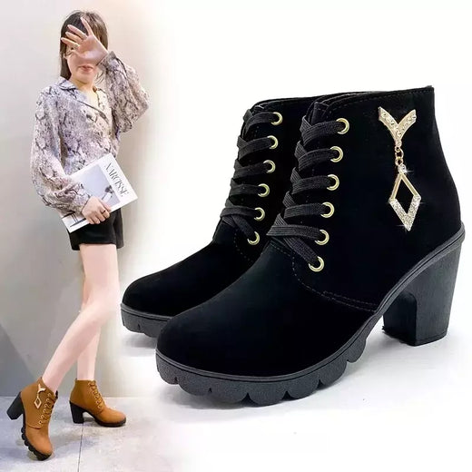 Comemore-Bota casual com cordões para mulheres, salto alto, bombas, plataforma, sapatos femininos, moda, primavera, novo, 42, 2022