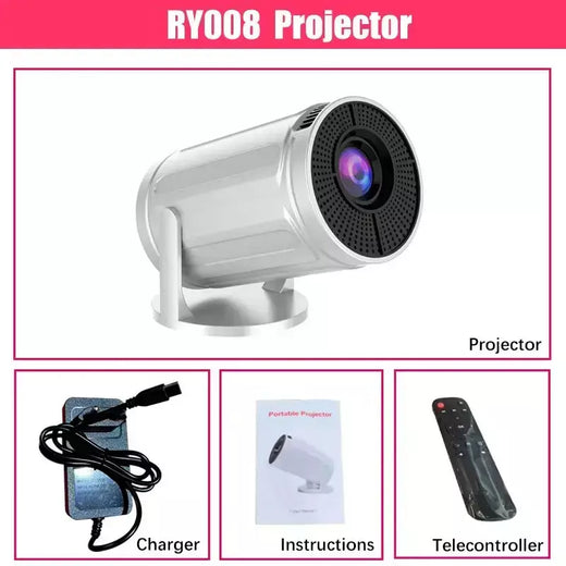 Projetor RUSMR RY008 PRO 4K Android Dual Wifi6 290ANSI Allwinner H713 BT5.0 1080P 1280*720P Projetor de cinema em casa ao ar livre