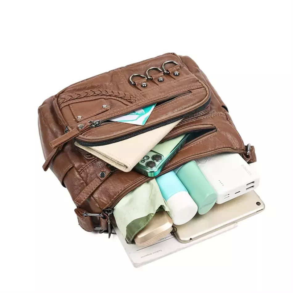 Bolsa de bolso multi couro PU vintage feminina, bolsas de ombro transversais femininas, bolsas de design de luxo, alta qualidade, 2023