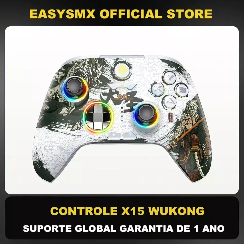 EasySMX X15 Controle de jogo sem fio Bluetooth Gamepad Compatível com PC/NS/TV/Celular/Steam com RGB Efeito Hall Black Myth Wukong