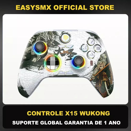 EasySMX X15 Controle de jogo sem fio Bluetooth Gamepad Compatível com PC/NS/TV/Celular/Steam com RGB Efeito Hall Black Myth Wukong