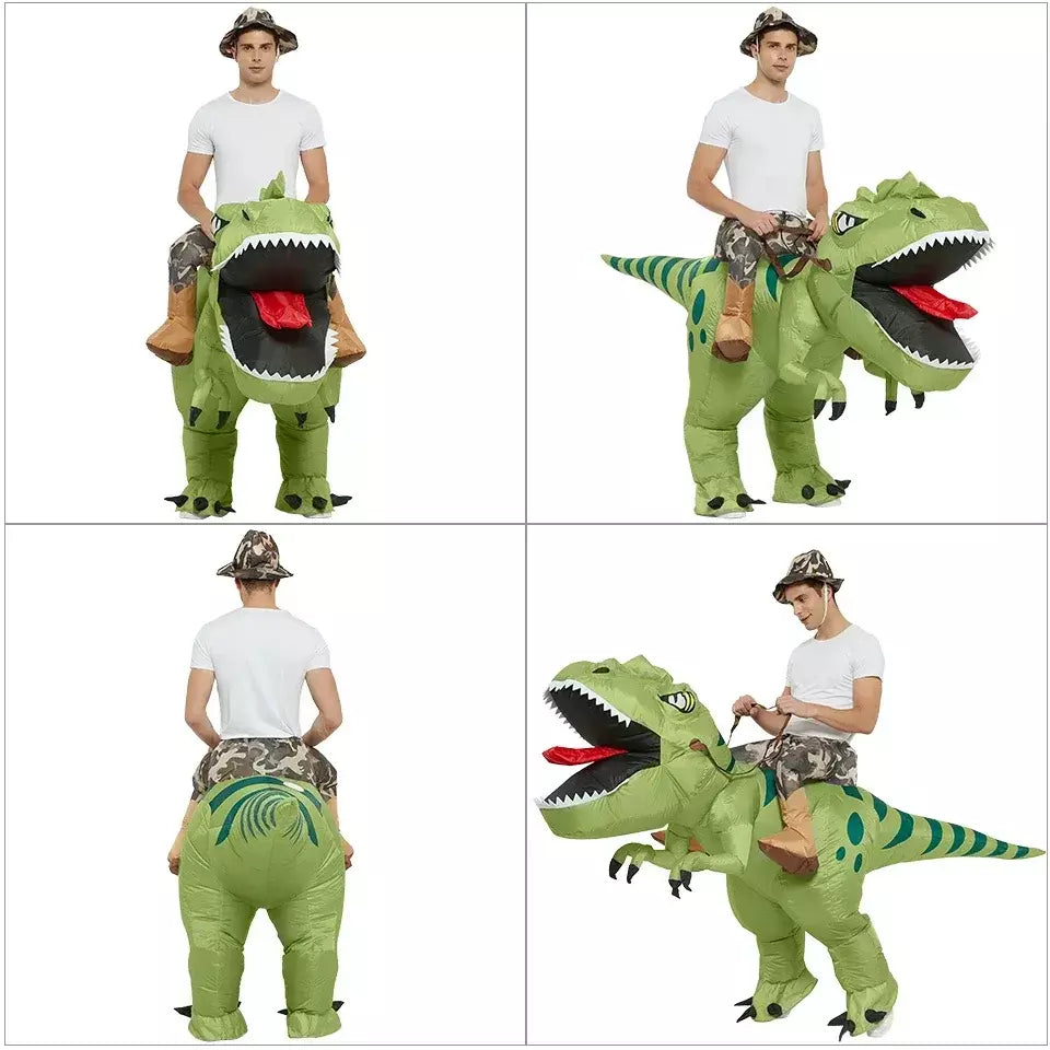 Traje de dinossauro inflável para adultos e crianças, Velociraptor, Festa de Carnaval de Halloween, Desenhos Animados Divertidos, Role Playing