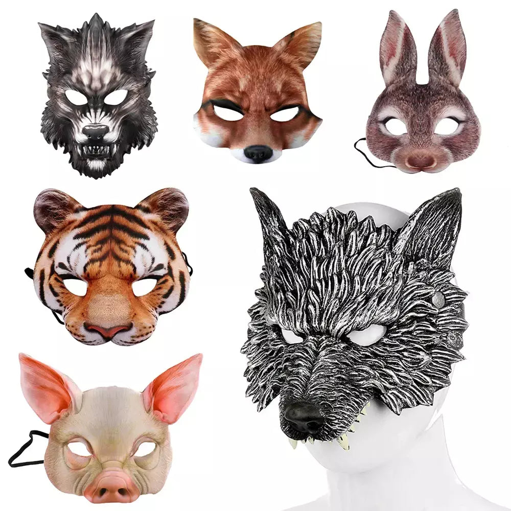 Máscara animal 3d realista meia máscara facial halloween carnaval masquerade festa de aniversário jogo cosplay acessórios de fantasia adereços
