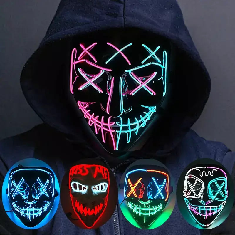 Neon sem fio led máscara de purga brilho no escuro cosplay máscara de terror halloween masquerade festa máscaras brilhantes engraçado vestir-se