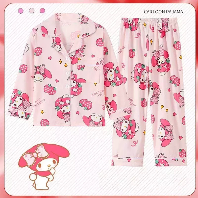 Sanrio Cinnamon Kuromi Pijama infantil, pijama solto, cardigã casual, manga longa, minha melodia, roupas de anime kawaii, gola aleta