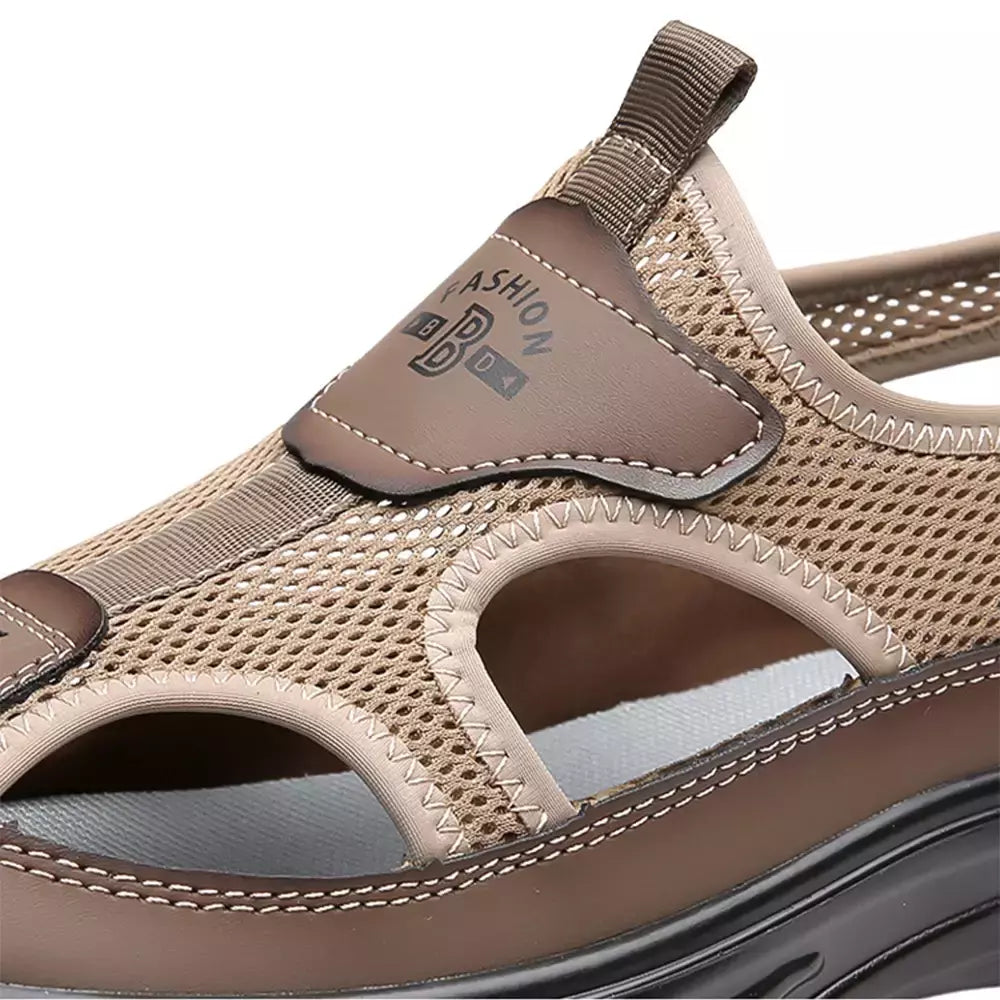 Sandálias Baotou respiráveis masculinas, sapatos de malha oca, leves, antiderrapantes, esportes casuais, ao ar livre, praia, verão