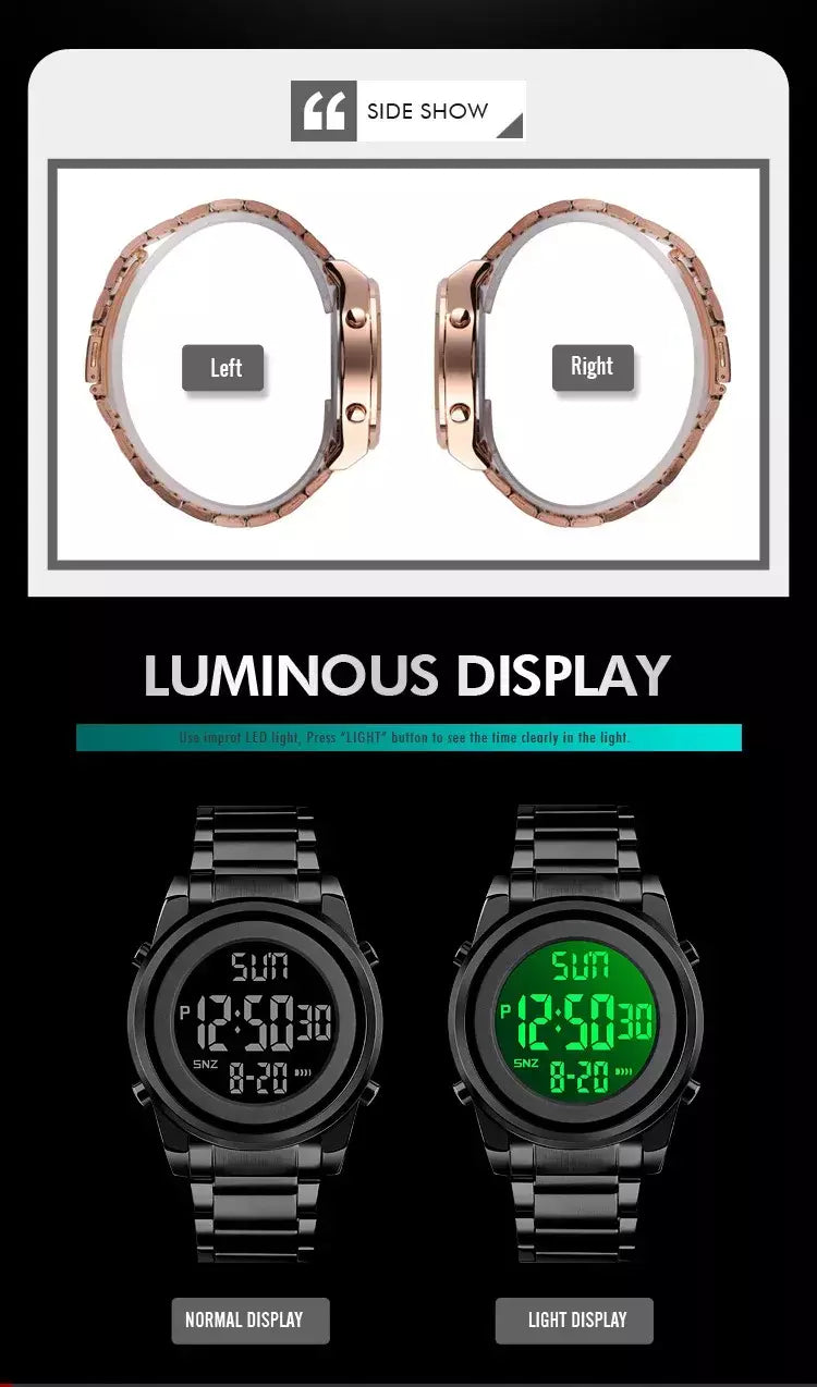 Skmei relógio de pulso masculino luxuoso, à prova d'água, aço inoxidável, eletrônico, esportivo, digital, 1611