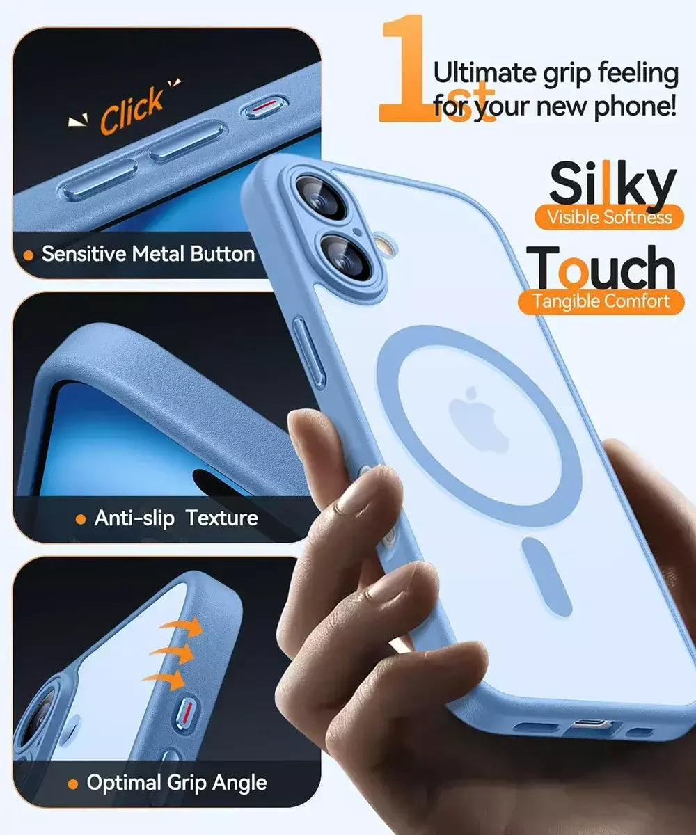 Magnético de luxo fosco translúcido armadura à prova de choque caso para iphone 16 15 14 13 12 11 pro max plus magsafe carga sem fio capa