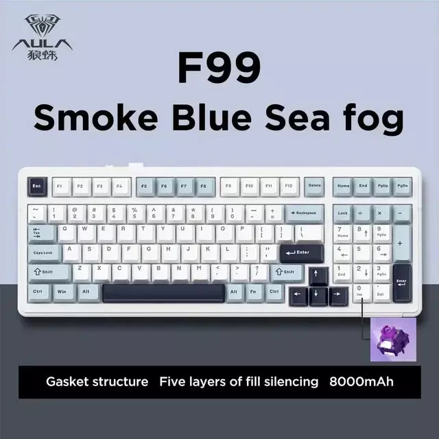 Aula f99 teclado mecânico para jogos, três modos, 2.4g, sem fio, bluetooth, com fio, troca quente, junta pbt, rgb para jogos, digitação, 99 teclas
